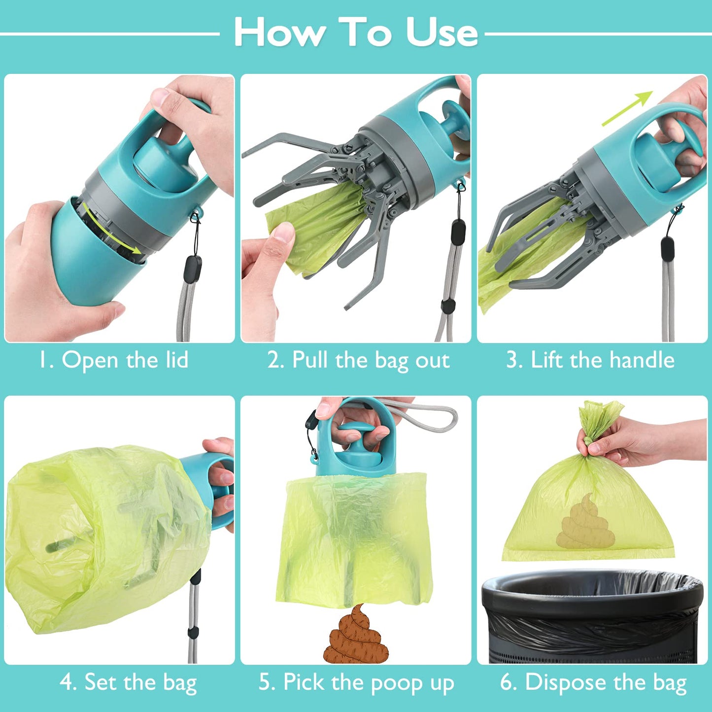 Portable Dog Poop Scooper, Convenient Pet Leash Attachable, Harness Or Waist