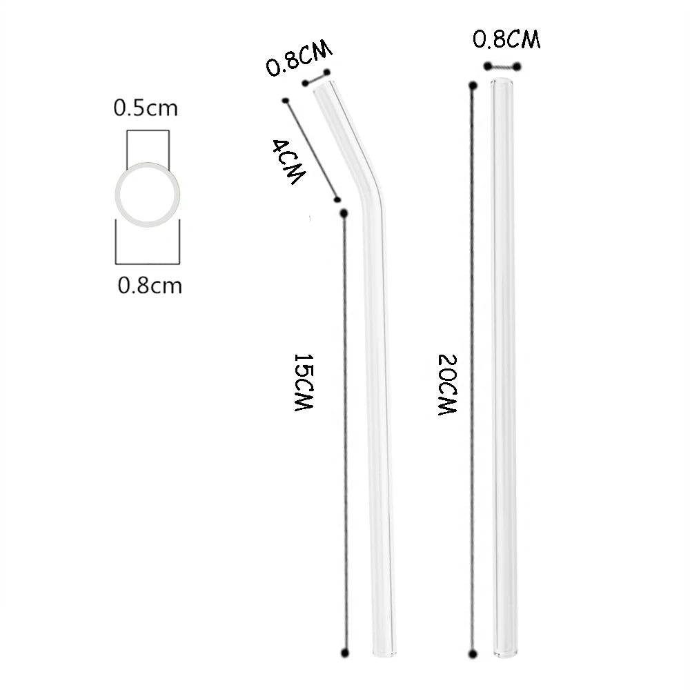 Eco Friendly Reusable Glass Straw Set With 2 Cleaning Brushes