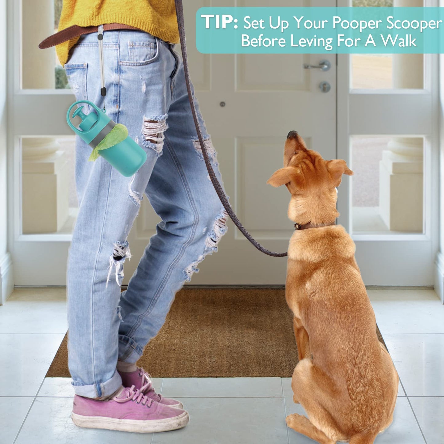 Portable Dog Poop Scooper, Convenient Pet Leash Attachable, Harness Or Waist